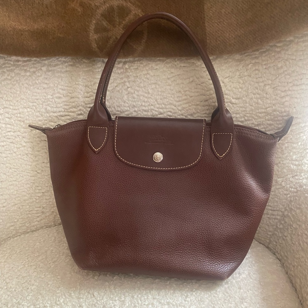 Longchamp Le Pliage pebbled leather tote S brown